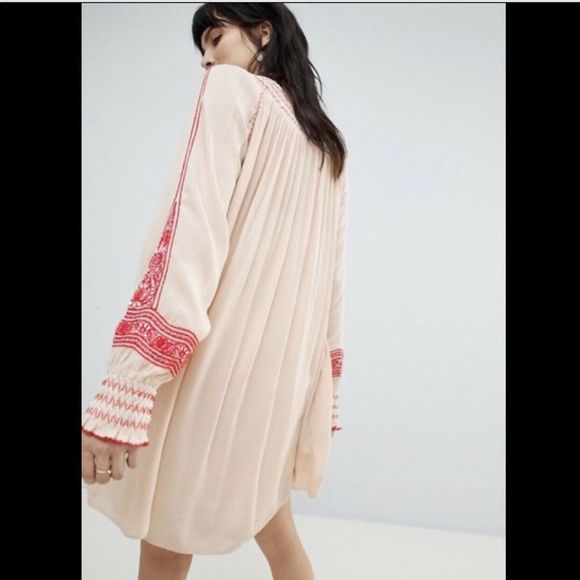 Free People Dress creamred Embroidery Oversized xs - Picture 4 of 6